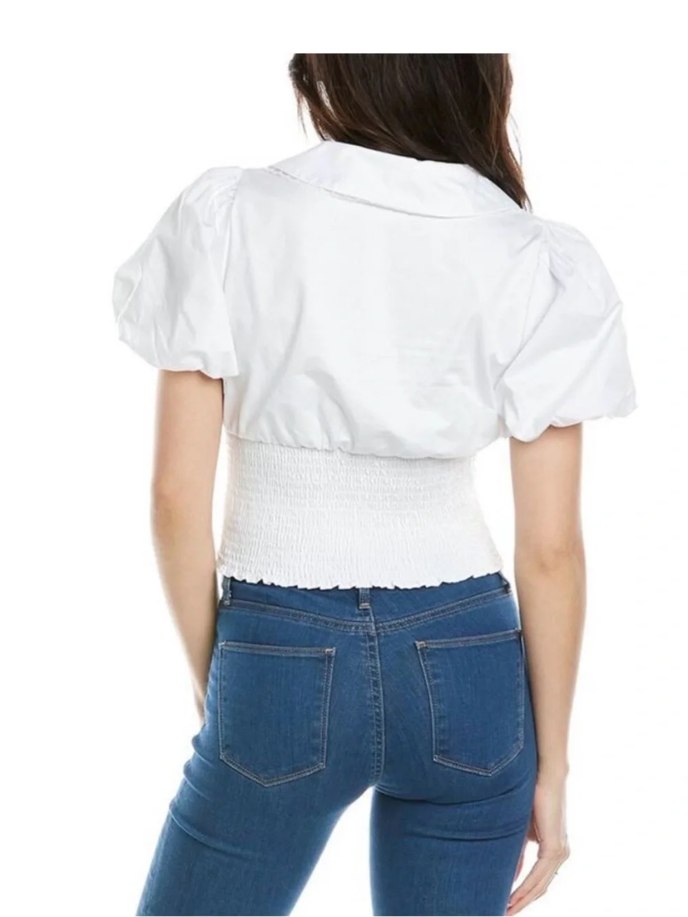 ASTR THE LABEL small White Puff Sleeve Button-Front Top